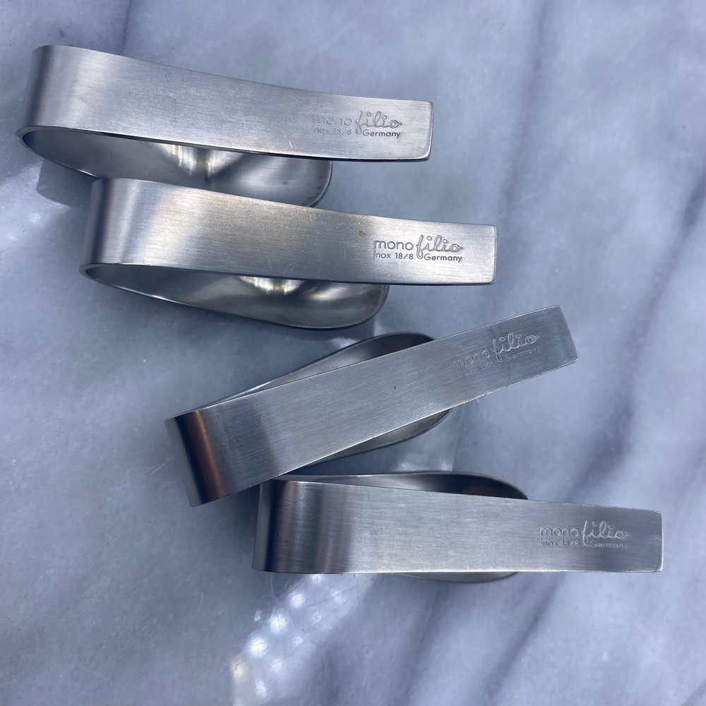 Mono Filio Napkin Rings Clips Silver 18/8 Stainless Steel Germany Set of 4 MCM - Picture 2 of 12